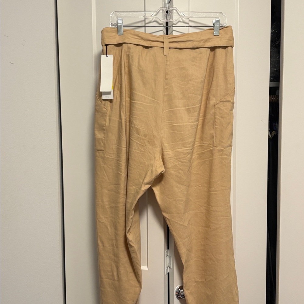 NWT [Calvin Klein] Khaki Deep Pocket Linen Cropped Pants Women’s Plus Sz 14W - Picture 7 of 11